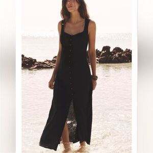 Zara Black Midi Dress with Button Detail